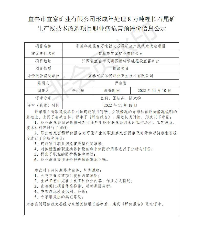 宜春市宜富礦業(yè)有限公司形成年處理8萬噸鋰長石尾礦生產(chǎn)線技術(shù)改造項目  職業(yè)病危害預評價信息公示_01.jpg