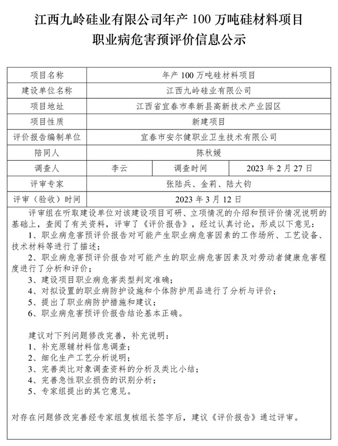1678782194919309.jpg 江西九嶺硅業(yè)有限公司年產(chǎn)100萬噸硅材料項目職業(yè)病危害預(yù)評價信息公示.jpg